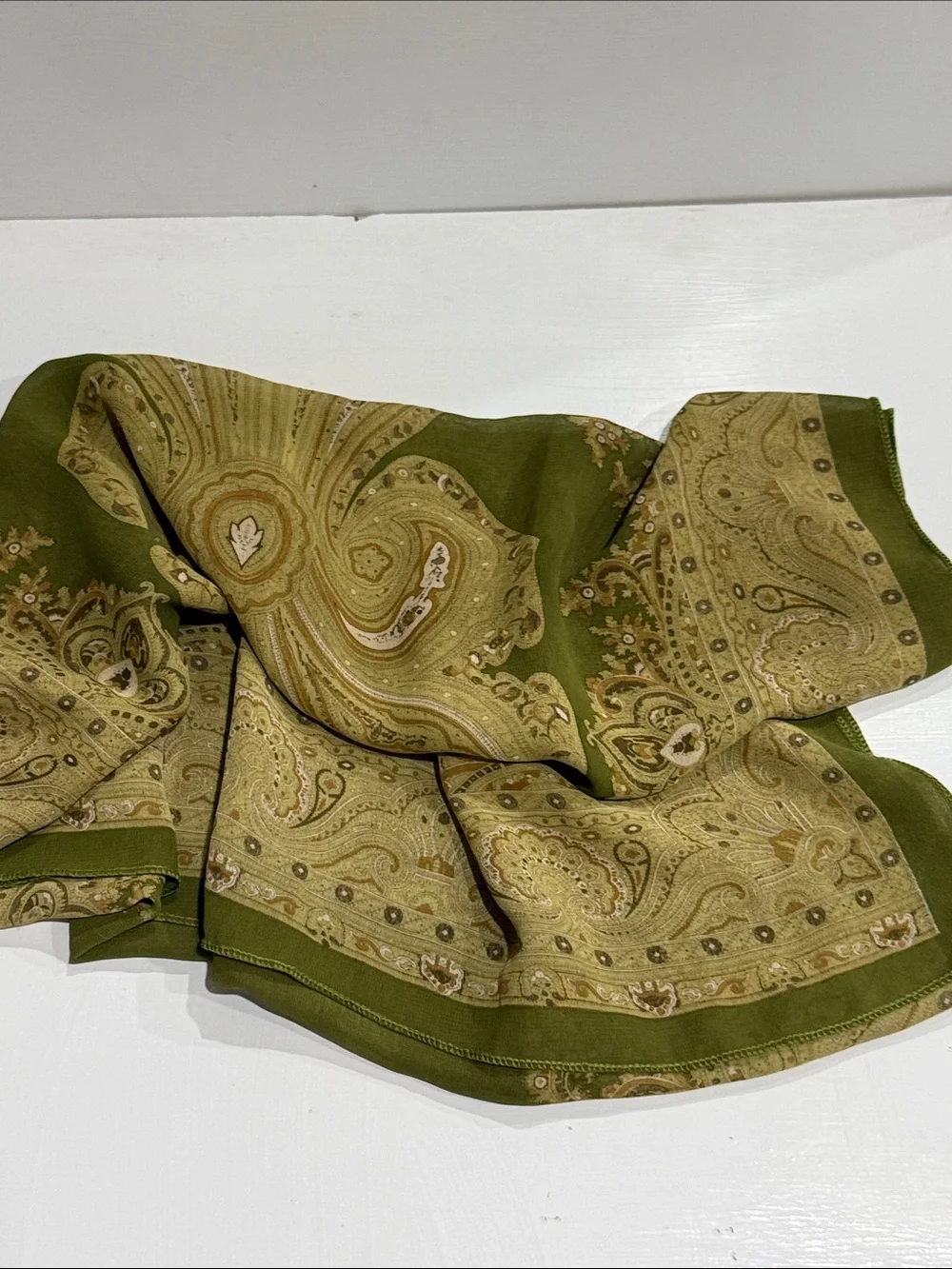 Olive Green Paisley Border Scarf - Women Accessories Scarves & Wraps 64” by 21”